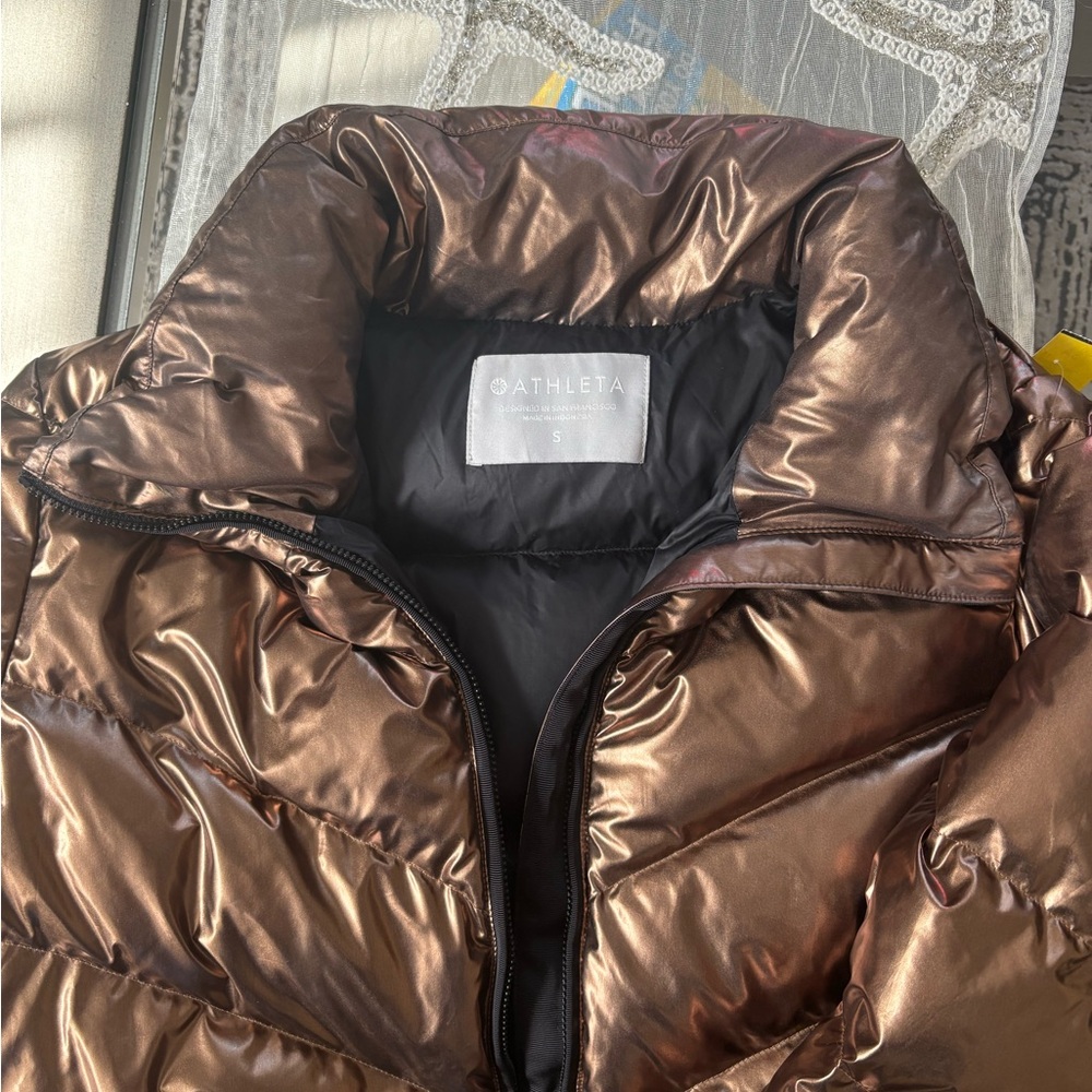 Athleta Metallic Bronze Puffer Jacket